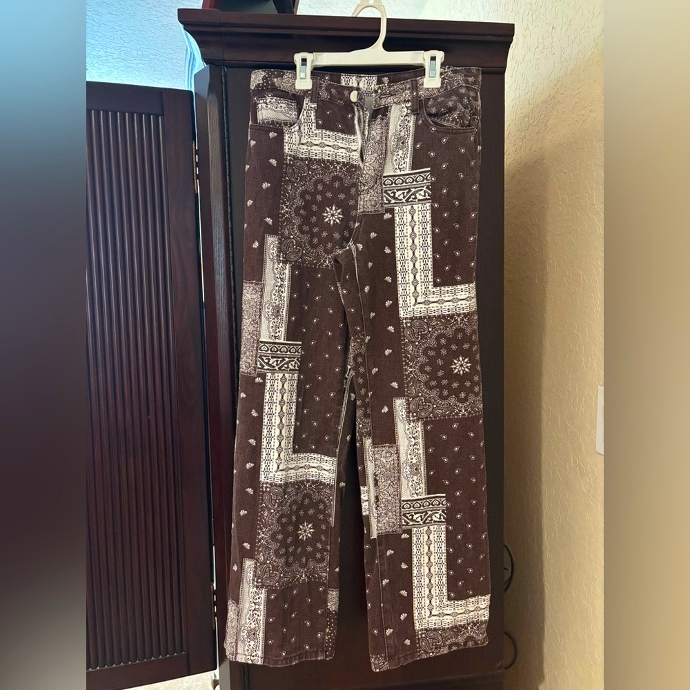 Brown and White Patterned Jeans